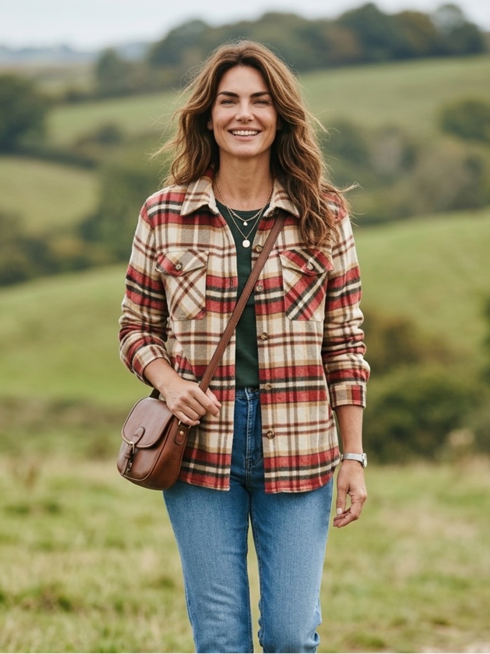 Sage Red and Cream Flannel Jacket